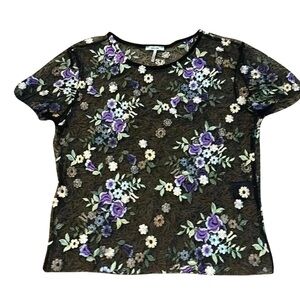 Kimchi Blue Black Mesh Floral Embroidered Top-Size Small